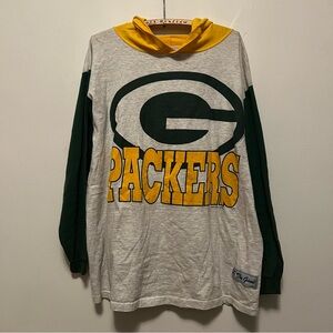 Vintage Green Day Packers NFL The Game Yellow and Gray Hooded Shirt Size Large